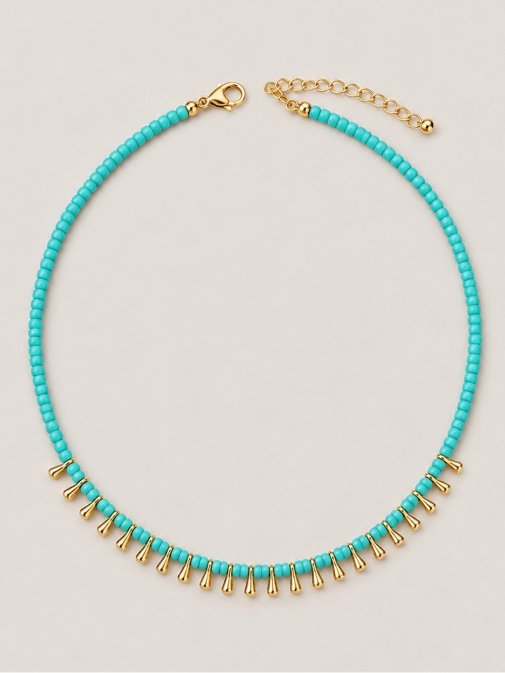 New! Turquoise Mint Beaded Gold Fringe Bead Necklace NWOT 4008
